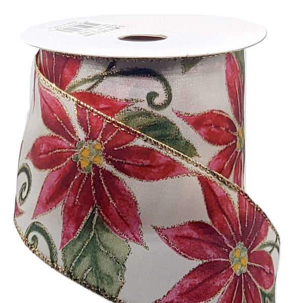PerpetualRibbons Christmas Floral Faded Red Poinsettias on 2.5