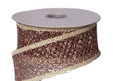 PerpetualRibbons Christmas Glitter 1.5 1.5 or 2.5" Elegant Blush Mesh with Gold Foiled Edge - Wired Christmas Ribbon