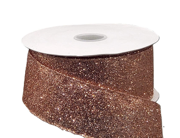 PerpetualRibbons Christmas Glitter 1.5 inch Wired Glitter Rose Gold Ribbon - Wired Ribbon - 10 Yards