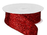 PerpetualRibbons Christmas Glitter 10 Yards 1.5" Wired Glitter Ribbon ~ Holiday Red Glitter Ribbon