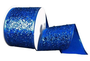 1.5 x 10yds Blue Glitter Ribbon, Wired Christmas Ribbon – Perpetual Ribbons
