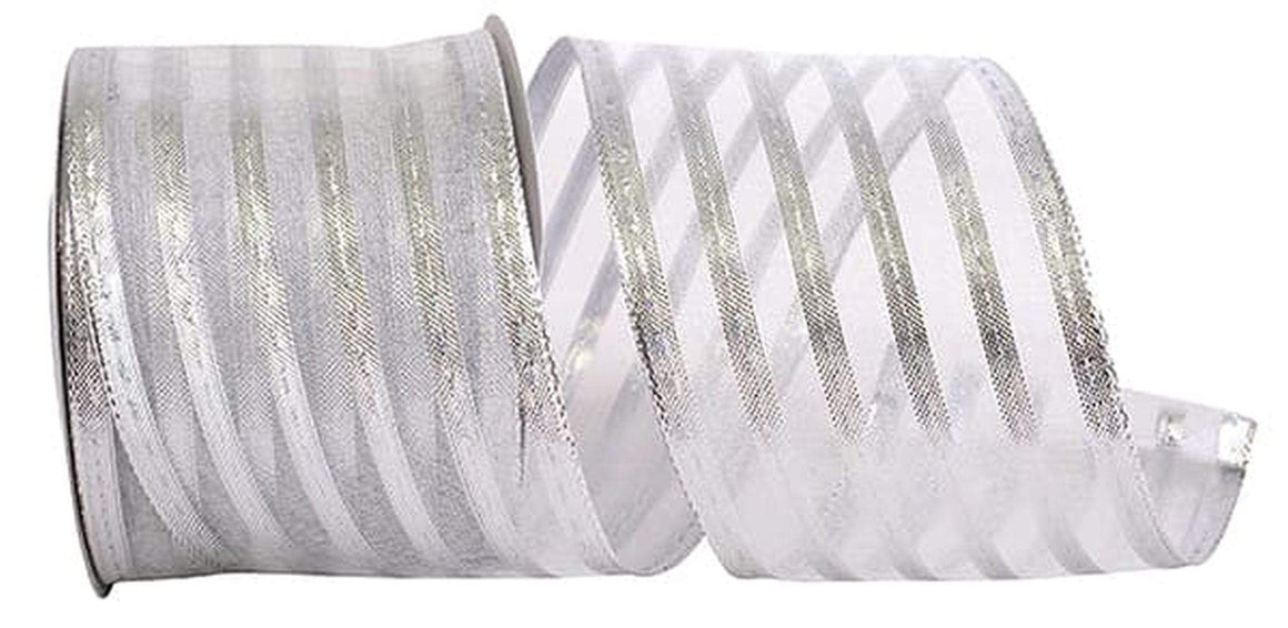 Wired Christmas Ribbon - 2.5 inch Sheer Ribbon with Horizontal Metalli ...