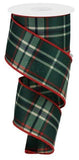 PerpetualRibbons Christmas Plaid 2.5 1.5 or 2.5" Emerald Green, Red Beige & Black Christmas Plaid Ribbon - 10 Yards