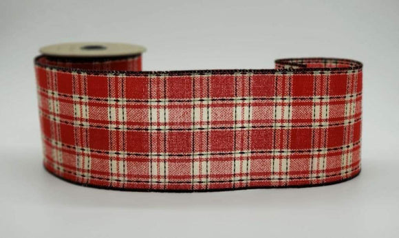 PerpetualRibbons Christmas Plaid 4 inch Wired Wool Red and Cream Holiday Plaid Ribbon - 10 Yards 10 Yards of 4 inch Wired Wool Holiday Ribbon | Perpetual Ribbons