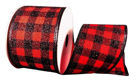 PerpetualRibbons Christmas Plaid Red & Black Glitter Check on 2.5