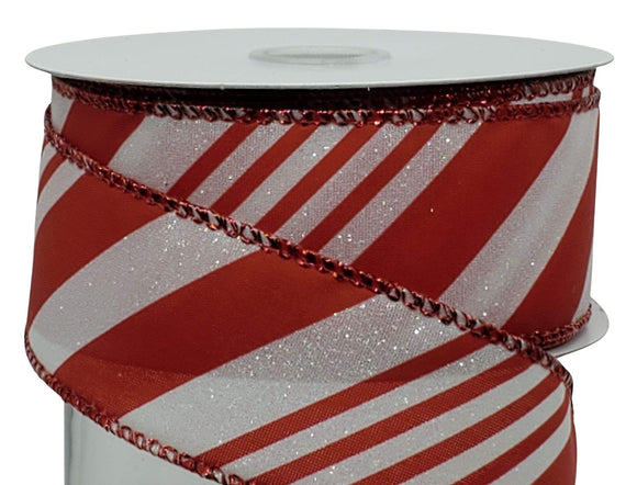 PerpetualRibbons Christmas Stripes 1.5 inch Red & White 