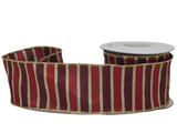 PerpetualRibbons Christmas Stripes 2.5 inch Burgundy & Red Stripes Embellished with Gold Glitter Stripes Ribbon - 10 Yards