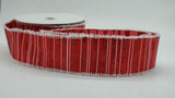 PerpetualRibbons Christmas Stripes 2.5 inch Red Satin Ribbon w/Red & White Vertical Glitter Stripes - 5 yards