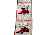 PerpetualRibbons Christmas Winter Ribbon 2.5 inch Wired Christmas Ribbon - Red & Black Buffalo Check Ice Skates with Candy on  Light Natural Canvas Ribbon - 5 Yards