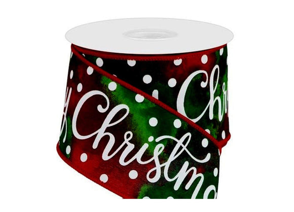 PerpetualRibbons Christmas Words 2.5 inch Dark Red & Green Tri Color Canvas Ribbon with Cream Glittered Merry Christmas Script - 10 Yards