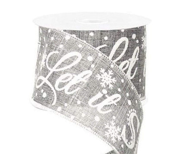 PerpetualRibbons Christmas Words 2.5 inch Gray Canvas Ribbon with White 