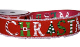 PerpetualRibbons Christmas Words 2.5 inch Red Satin Ribbon with Merry Christmas in Various Colors & Patterns - 5 Yards