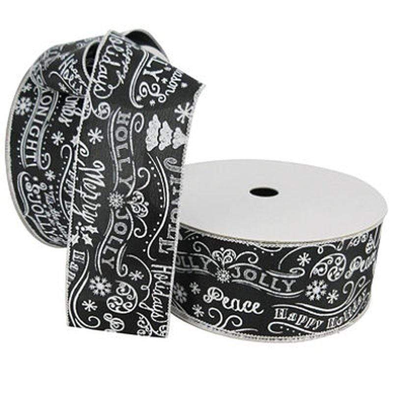 2.5 x 10 yds Black Chalkboard Holiday Ribbon - Wired Christmas Ribbon ...