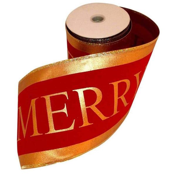 PerpetualRibbons Christmas Words 5 Inch Red Velveteen & Gold Foil 