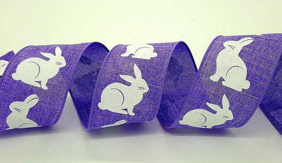 PerpetualRibbons Easter 2.5 inch Lavender Ribbon with White Easter Bunny Print - 10 Yards