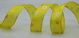 PerpetualRibbons Floral 1.5 inch Retro Daisies on Bright Orange, Bright Yellow or Hot Pink Taffeta - 5 Yards