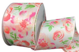 PerpetualRibbons Floral 1.5 or 2.5 inch Pink Watercolor Roses on Blush Satin - 5 Yards