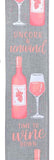 PerpetualRibbons Food 2.5 inch Blush Wine Glasses next to Blush Wine Bottles on Lt Grey Canvas Ribbon - 10 Yards