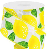 PerpetualRibbons Food 2.5 inch White Canvas Ribbon with Bright Yellow Lemons - 10 Yards