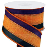 PerpetualRibbons Halloween 2.5 inch Black / Orange / Purple Tri-Stripe Canvas Ribbon - 10 Yards