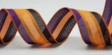PerpetualRibbons Halloween 2.5 inch Black / Orange / Purple Tri-Stripe Canvas Ribbon - 10 Yards