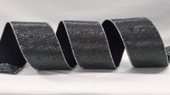 PerpetualRibbons Halloween 2.5 inch Black & Silver Sparkle / Glitter Ribbon - Halloween, Christmas or New Years Decorative Ribbon - 10 Yards