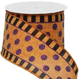 PerpetualRibbons Halloween 2.5 inch Orange Canvas Ribbon with Purple Glitter Dots  - 10 Yards 2.5 inch Orange Canvas Ribbon  | Perpetual Ribbons