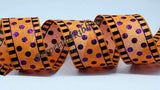PerpetualRibbons Halloween 2.5 inch Orange Canvas Ribbon with Purple Glitter Dots  - 10 Yards 2.5 inch Orange Canvas Ribbon  | Perpetual Ribbons