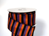 PerpetualRibbons Halloween 25 Yards 2.5 inch Purple, Black & Orange Stripe Faux Silk Ribbon