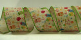 PerpetualRibbons Kids 2.5 inch Natural Ribbon with Multi Colored Balloons - 10 Yards