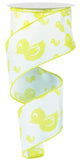 PerpetualRibbons Kids 2.5 inch Wired White Satin Ribbon with Yellow Ducks - 10 Yards