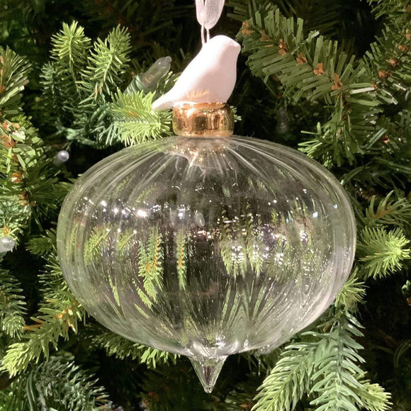 PerpetualRibbons Ornaments d.stevens 100mm Glass Swirl Ornament with a White Dove Perched on Top - Can Purchase by the Piece