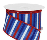 PerpetualRibbons Patriotic Ribbon 2.5 1.5 or 2.5 inch Wired Patriotic Ribbon - Blue Canvas Ribbon with Red, White & Blue Horizontal Stripes - 10 Yards