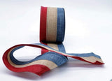 PerpetualRibbons Patriotic Ribbon 2.5 inch Red Natural & Blue Tri-Striped Ribbon - 10 Yards