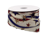 PerpetualRibbons Patriotic Ribbon Wired Patriotic Ribbon - 1.5 inch Off White with Red, Blue, Gold Stars - 4th of July Decor - USA Flag Ribbon - 10 Yards