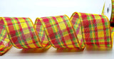 PerpetualRibbons Plaid 1.5  inch or 2.5 inch Yellow, Fuchsia & Lime Dash Plaid Ribbon - 10 Yards