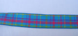 PerpetualRibbons Plaid 1.5 inch Turquoise, Hot Pink, Yellow & Lime plaid ribbon - 5 Yards