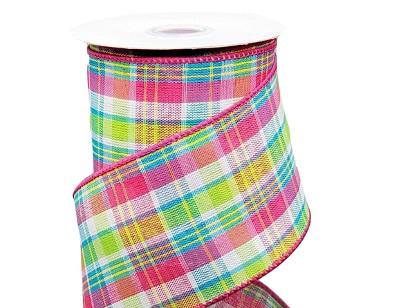 2.5 Pink Red Blue Yellow White Toni Plaid Ribbon on 10 Yard Roll - Kelea's  Florals