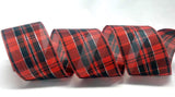 PerpetualRibbons Plaid 2.5 inch Black & White or Red & Black Satin Tartan Ribbon - 10 Yards