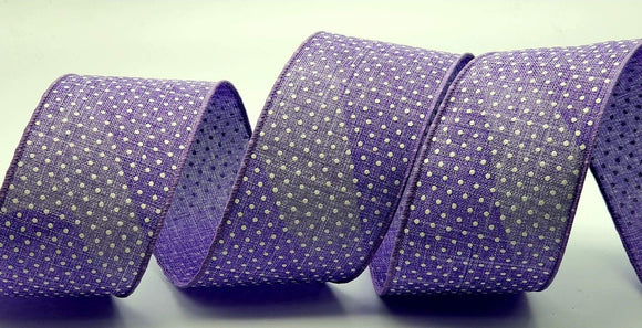 PerpetualRibbons Polka Dot 2.5 inch Lavender Canvas Ribbon w/Raised White Mini Dots - 10 Yards