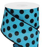 PerpetualRibbons Polka Dot 2.5 inch Turquoise Canvas Ribbon w/Black Dots - 10 Yards