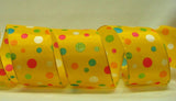 PerpetualRibbons Polka Dot Yellow 2.5 inch Bright Dots on Turquoise, Yellow, Hot Pink or Black Satin Ribbon - 5 Yards