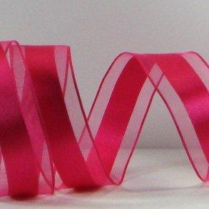 1.5 inch Hot Pink Satin Ribbon with Sheer Wired Edges - 5 yards