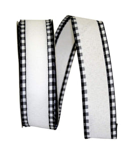 1.5 inch White Ribbon with Black & White Check Wired Edges - 5 Yards –  Perpetual Ribbons