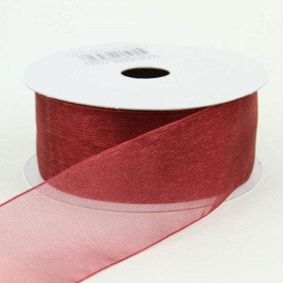 PerpetualRibbons Solids 2.5 inch Sheer Burgundy Ribbon with Matching Wired Edges - 5 Yards