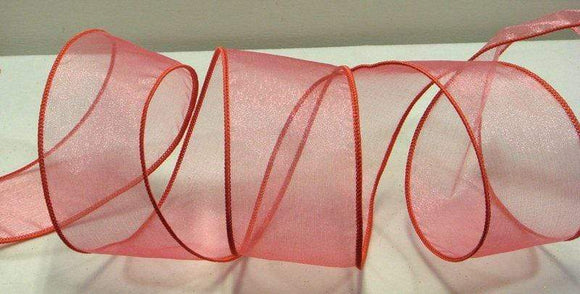 PerpetualRibbons Solids 2.5 inch Sheer Coral Ribbon with Matching Wired Edges - 5 Yards