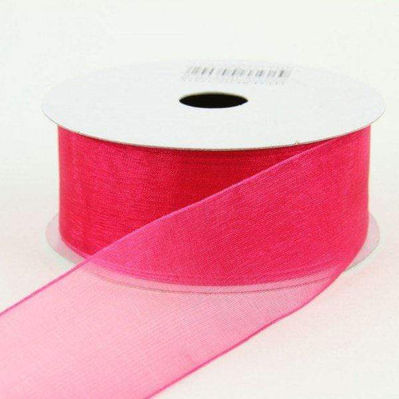PerpetualRibbons Solids 2.5 inch Sheer Hot Pink Ribbon with Matching Wired Edges - 5 Yards