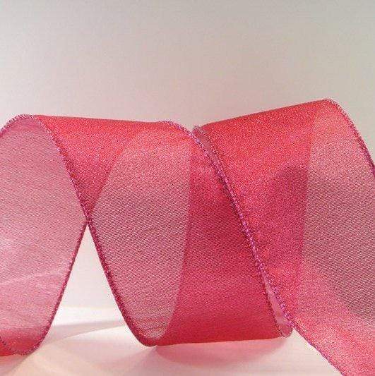 PerpetualRibbons Solids 2.5 inch Sheer Raspberry Ribbon with Matching Wired Edges - 5 Yards