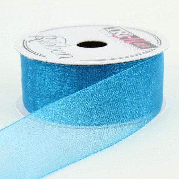 PerpetualRibbons Solids 2.5 inch Sheer Turquoise Ribbon with Matching Wired Edges - 5 Yards