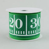 PerpetualRibbons Sports 2.5 inch Wired Green Canvas Ribbon with Field Marks & Numbers - 10 Yards 10 Yards Wired Football Ribbon | Perpetual Ribbons